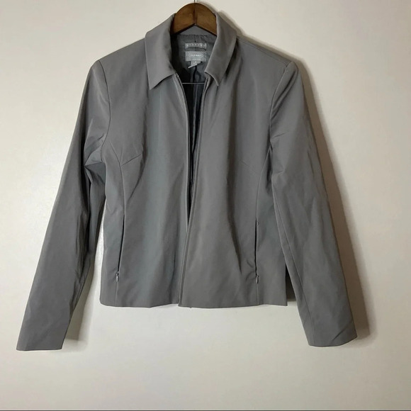 Vintage Stretch Blazer Jacket Gray Zip Up Size 8 Professional Preppy Office - Picture 8 of 8